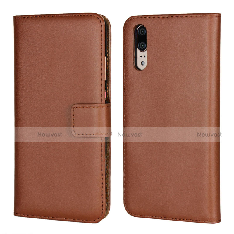 Leather Case Stands Flip Cover L03 Holder for Huawei P20 Brown