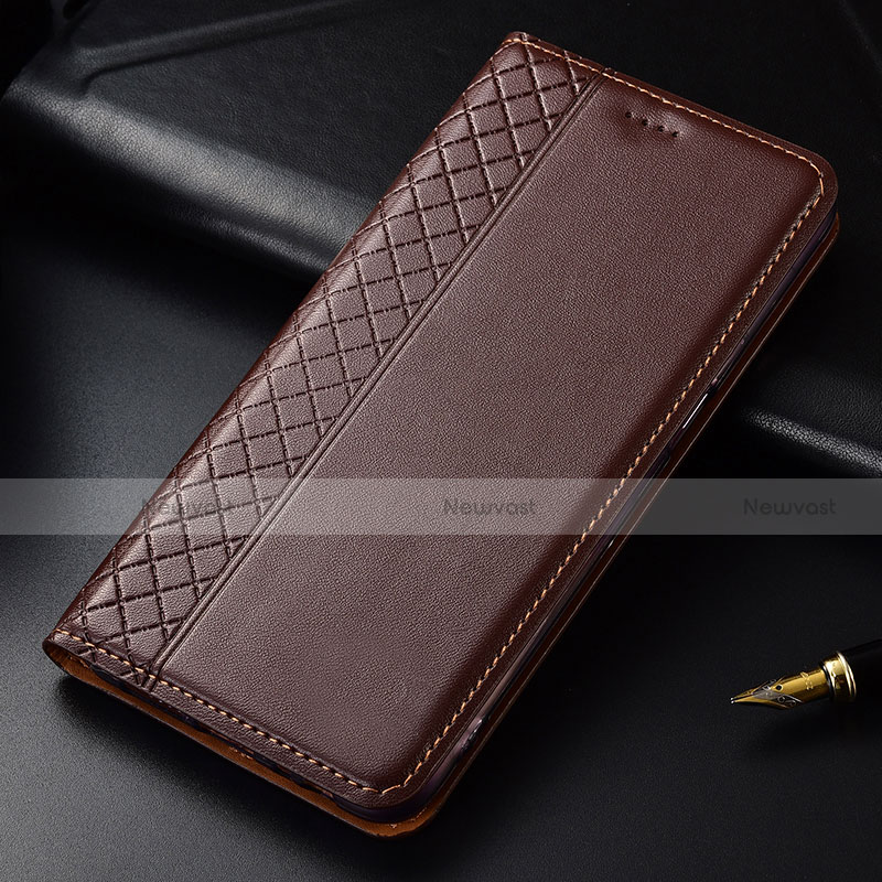 Leather Case Stands Flip Cover L03 Holder for LG G8 ThinQ Brown