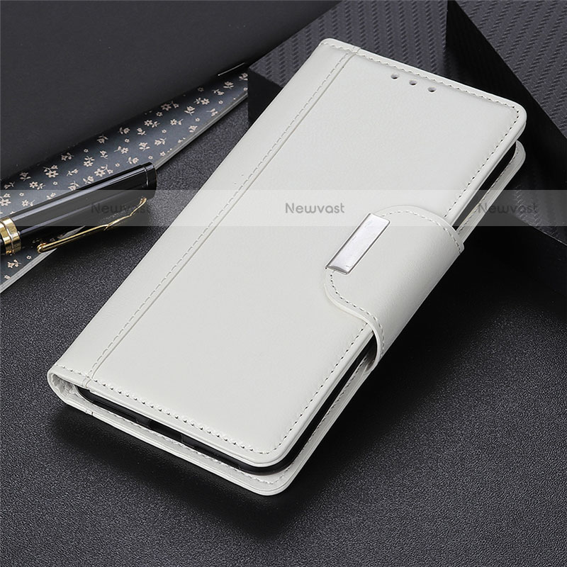 Leather Case Stands Flip Cover L03 Holder for Motorola Moto Edge White