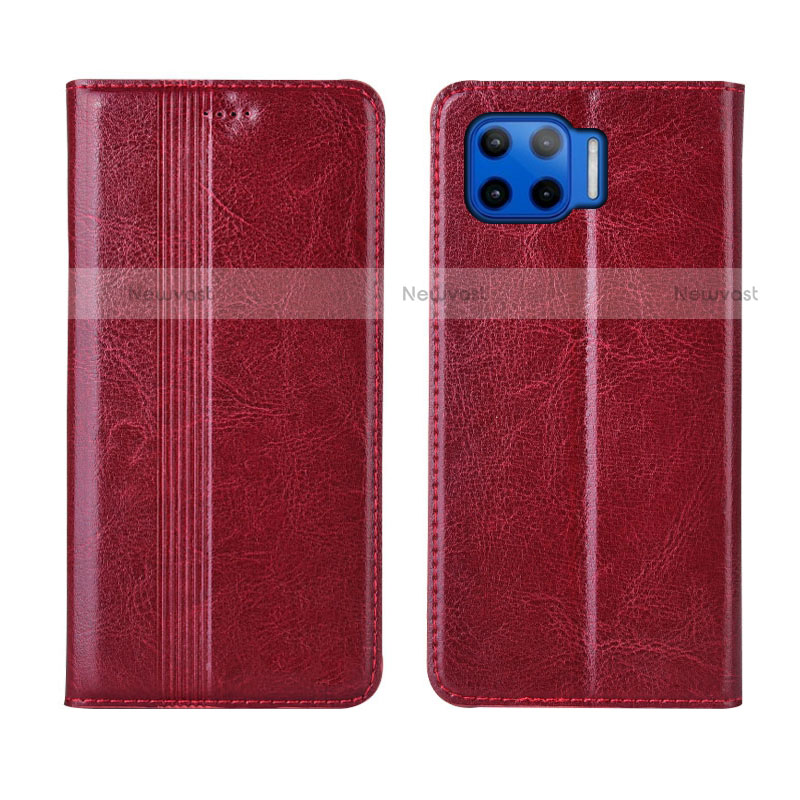 Leather Case Stands Flip Cover L03 Holder for Motorola Moto G 5G Plus Red Wine