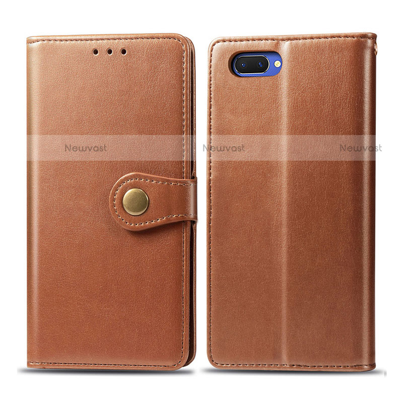 Leather Case Stands Flip Cover L03 Holder for Oppo A12e Brown