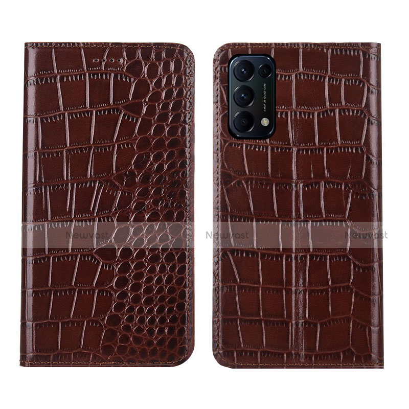 Leather Case Stands Flip Cover L03 Holder for Oppo Find X3 Lite 5G Brown