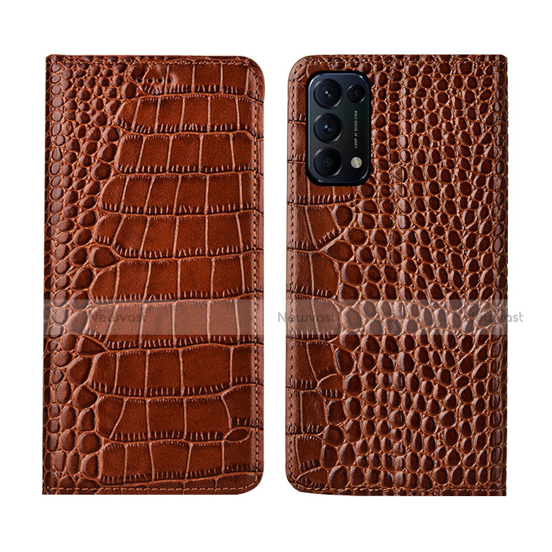 Leather Case Stands Flip Cover L03 Holder for Oppo Find X3 Lite 5G Light Brown