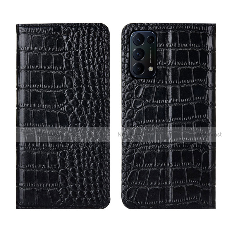 Leather Case Stands Flip Cover L03 Holder for Oppo Reno5 Pro 5G Black