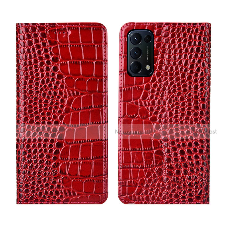 Leather Case Stands Flip Cover L03 Holder for Oppo Reno5 Pro 5G Red