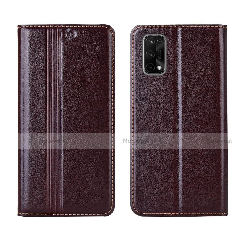 Leather Case Stands Flip Cover L03 Holder for Realme X7 Pro 5G Brown