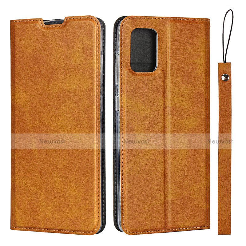 Leather Case Stands Flip Cover L03 Holder for Samsung Galaxy A51 4G Light Brown