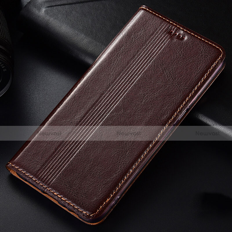 Leather Case Stands Flip Cover L03 Holder for Samsung Galaxy A81 Brown