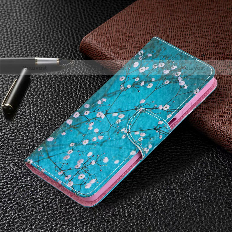 Leather Case Stands Flip Cover L03 Holder for Samsung Galaxy F12 Sky Blue