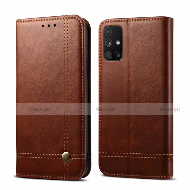 Leather Case Stands Flip Cover L03 Holder for Samsung Galaxy M51 Brown