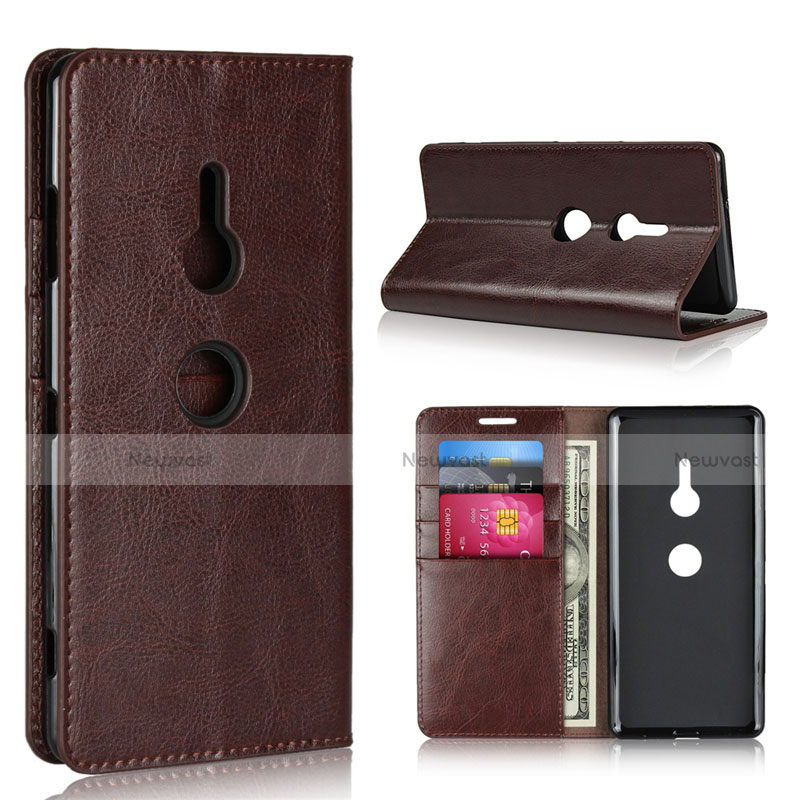 Leather Case Stands Flip Cover L03 Holder for Sony Xperia XZ3 Brown