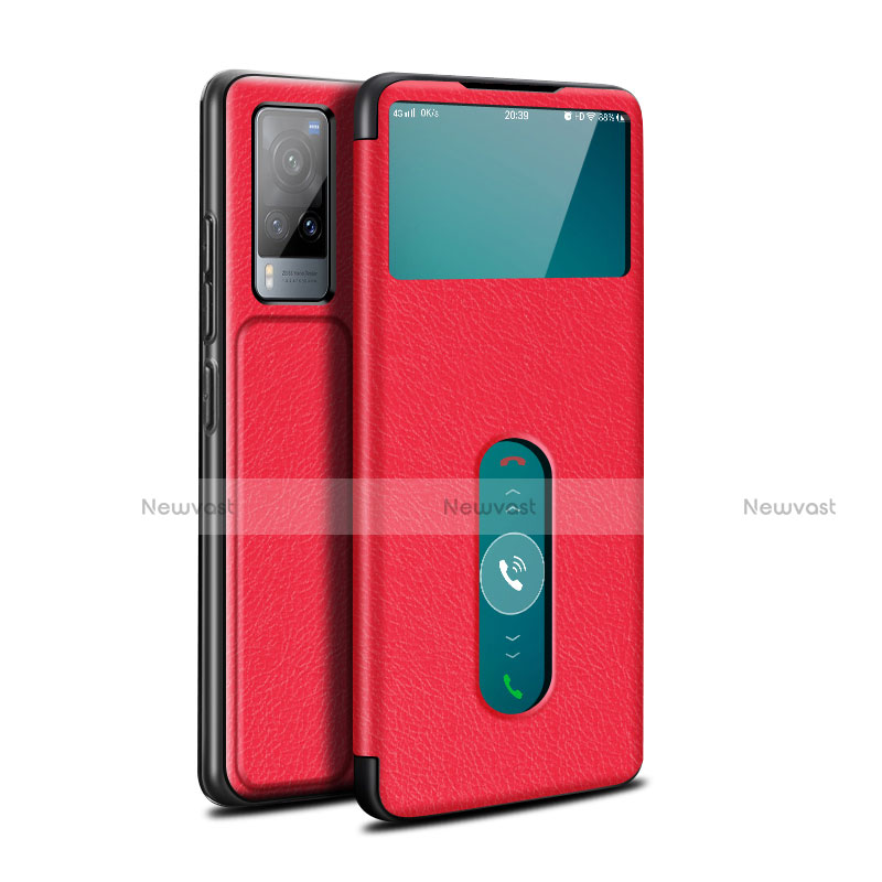 Leather Case Stands Flip Cover L03 Holder for Vivo X60 5G Red