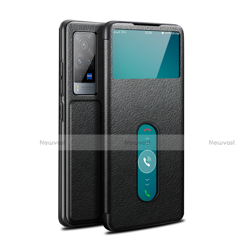 Leather Case Stands Flip Cover L03 Holder for Vivo X60 Pro 5G Black