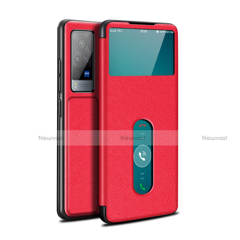 Leather Case Stands Flip Cover L03 Holder for Vivo X60 Pro 5G Red