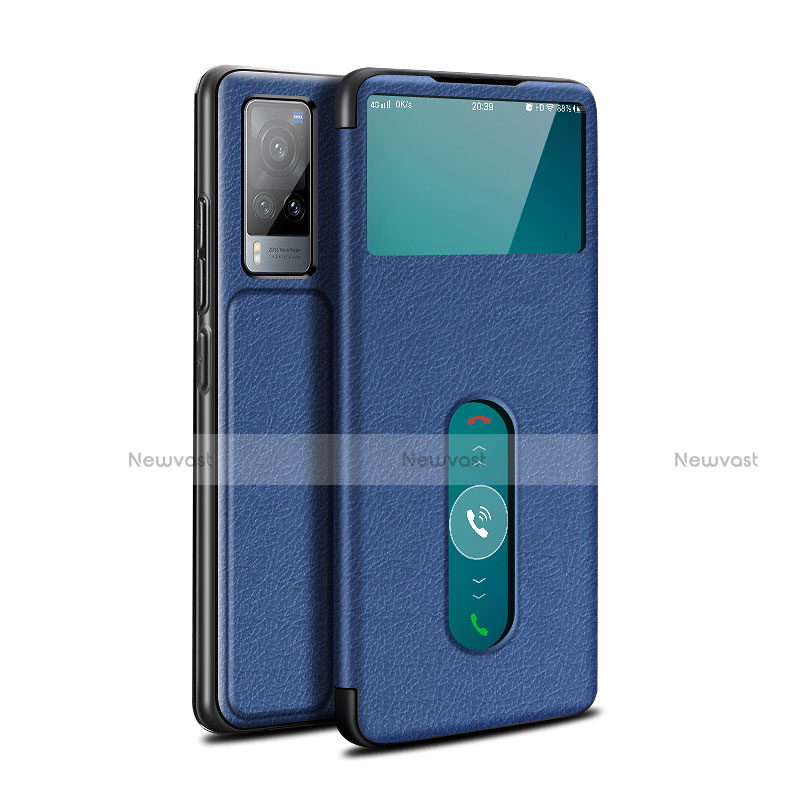 Leather Case Stands Flip Cover L03 Holder for Vivo X60T 5G Blue