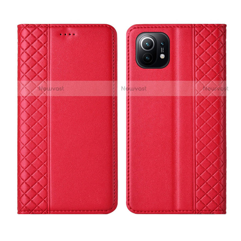 Leather Case Stands Flip Cover L03 Holder for Xiaomi Mi 11 5G Red