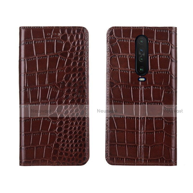 Leather Case Stands Flip Cover L03 Holder for Xiaomi Redmi K30 5G Brown