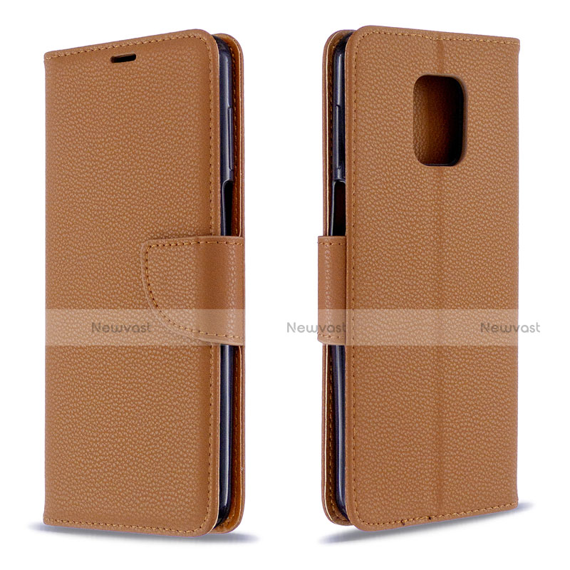 Leather Case Stands Flip Cover L03 Holder for Xiaomi Redmi Note 9 Pro Brown