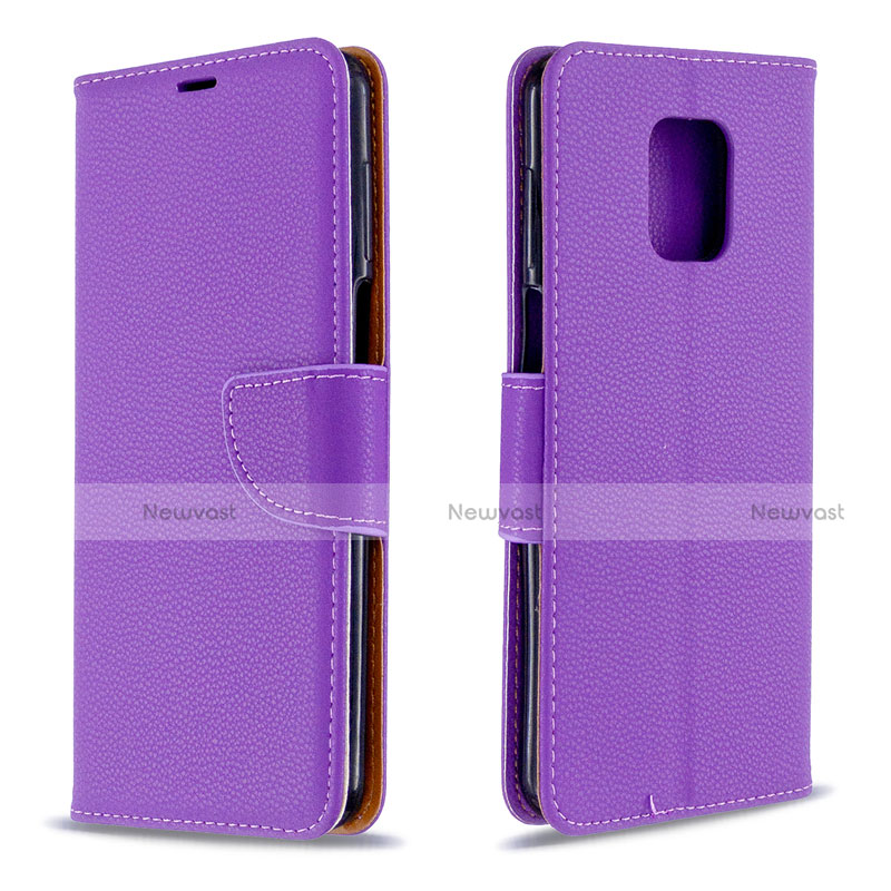 Leather Case Stands Flip Cover L03 Holder for Xiaomi Redmi Note 9 Pro Purple