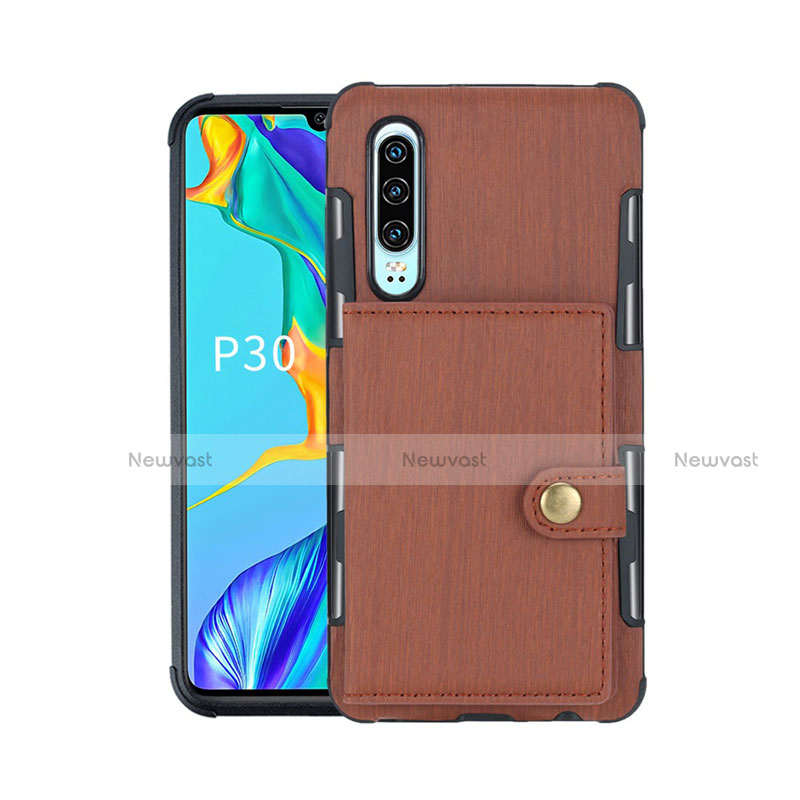 Leather Case Stands Flip Cover L04 for Huawei P30 Brown