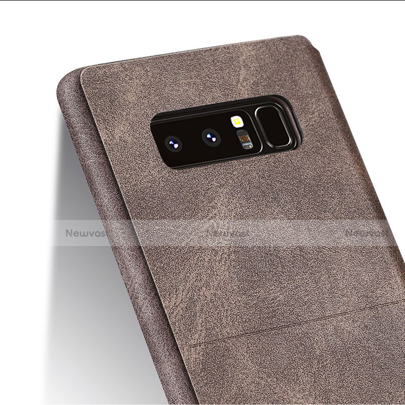 Leather Case Stands Flip Cover L04 for Samsung Galaxy Note 8 Duos N950F Brown