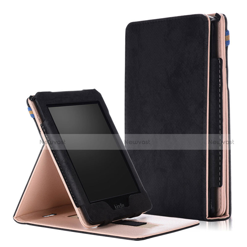 Leather Case Stands Flip Cover L04 Holder for Amazon Kindle Paperwhite 6 inch Black