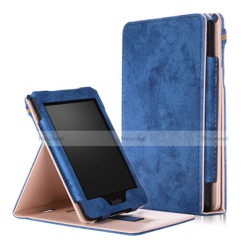 Leather Case Stands Flip Cover L04 Holder for Amazon Kindle Paperwhite 6 inch Blue
