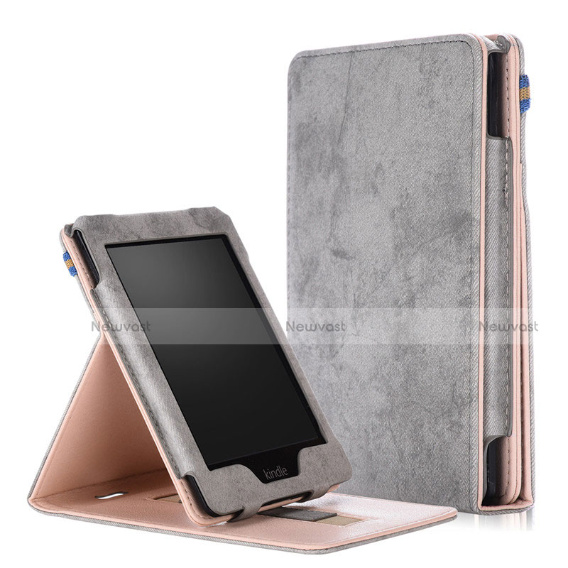 Leather Case Stands Flip Cover L04 Holder for Amazon Kindle Paperwhite 6 inch Gray