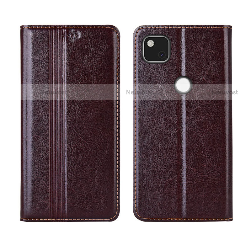 Leather Case Stands Flip Cover L04 Holder for Google Pixel 4a Brown