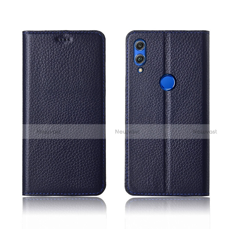 Leather Case Stands Flip Cover L04 Holder for Huawei Honor 8X Blue
