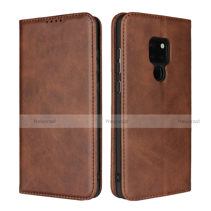 Leather Case Stands Flip Cover L04 Holder for Huawei Mate 20 Brown