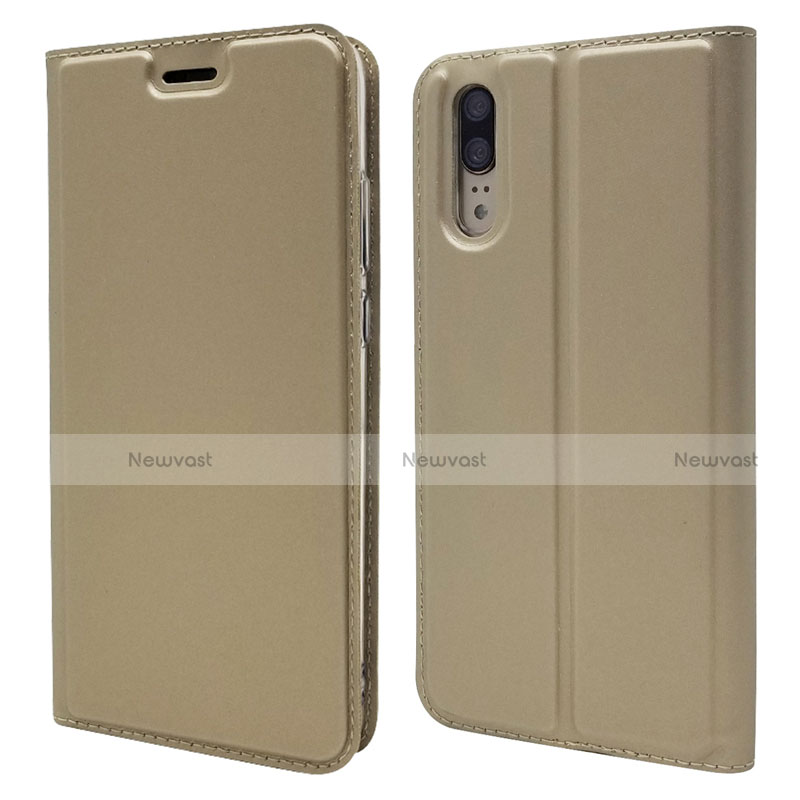 Leather Case Stands Flip Cover L04 Holder for Huawei P20 Gold