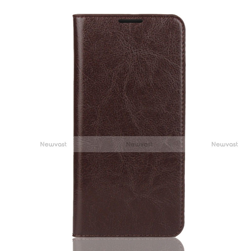 Leather Case Stands Flip Cover L04 Holder for Huawei Y7 (2019) Brown