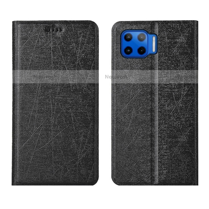 Leather Case Stands Flip Cover L04 Holder for Motorola Moto G 5G Plus Black