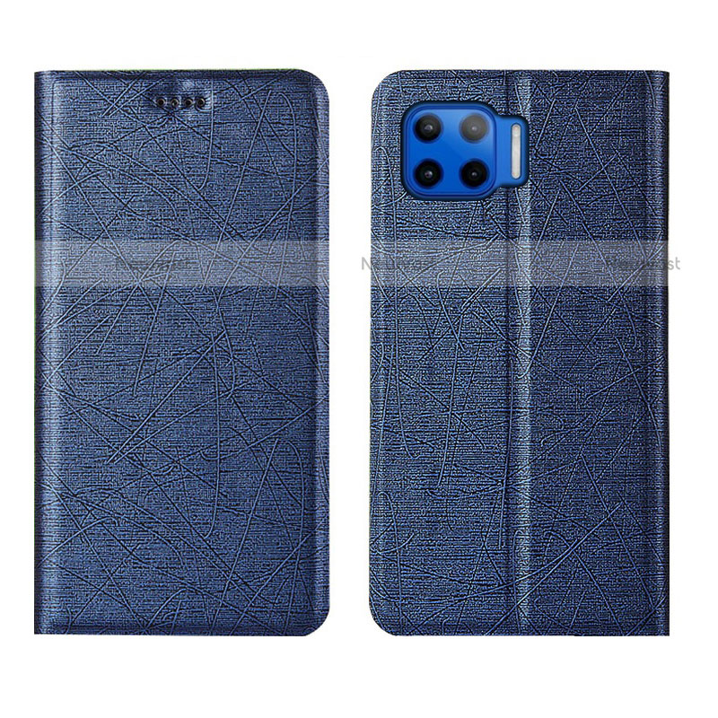 Leather Case Stands Flip Cover L04 Holder for Motorola Moto G 5G Plus Blue