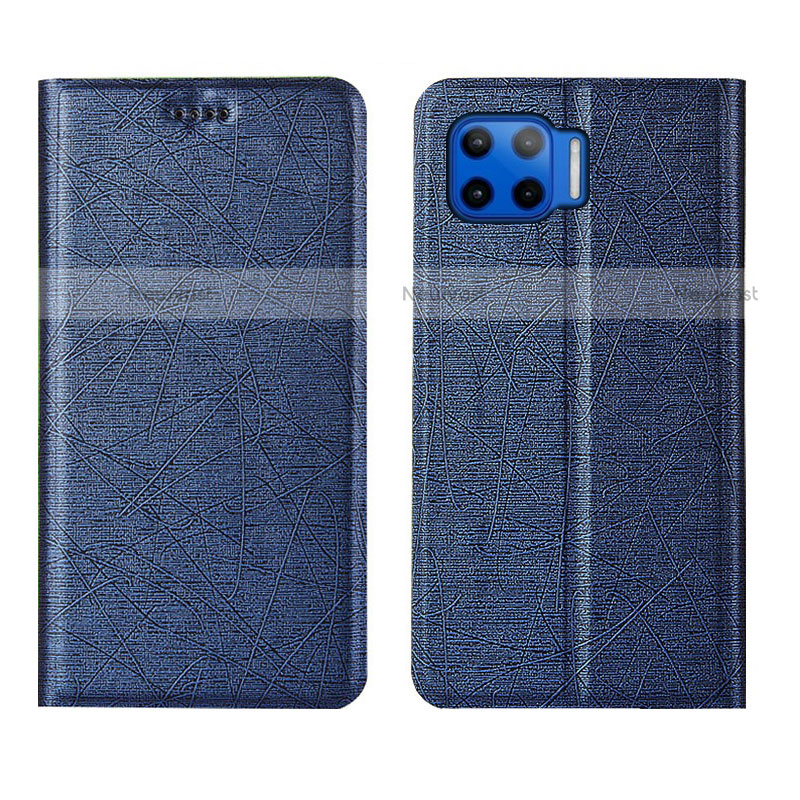 Leather Case Stands Flip Cover L04 Holder for Motorola Moto One 5G Blue