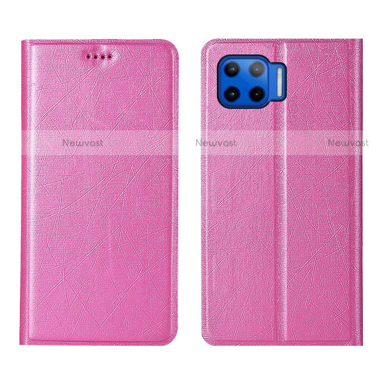 Leather Case Stands Flip Cover L04 Holder for Motorola Moto One 5G Pink