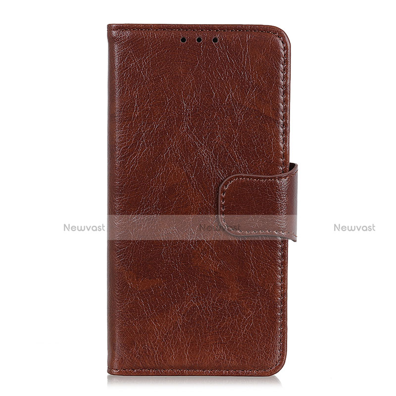 Leather Case Stands Flip Cover L04 Holder for Motorola Moto One Fusion Plus Brown