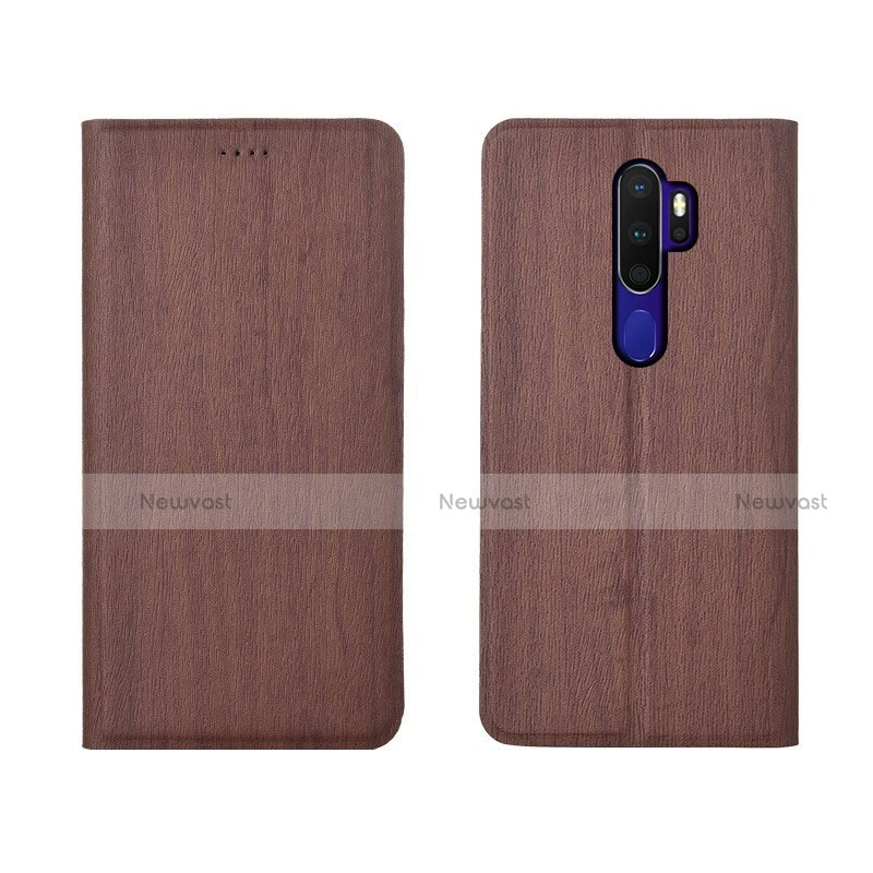 Leather Case Stands Flip Cover L04 Holder for Oppo A9 (2020) Brown