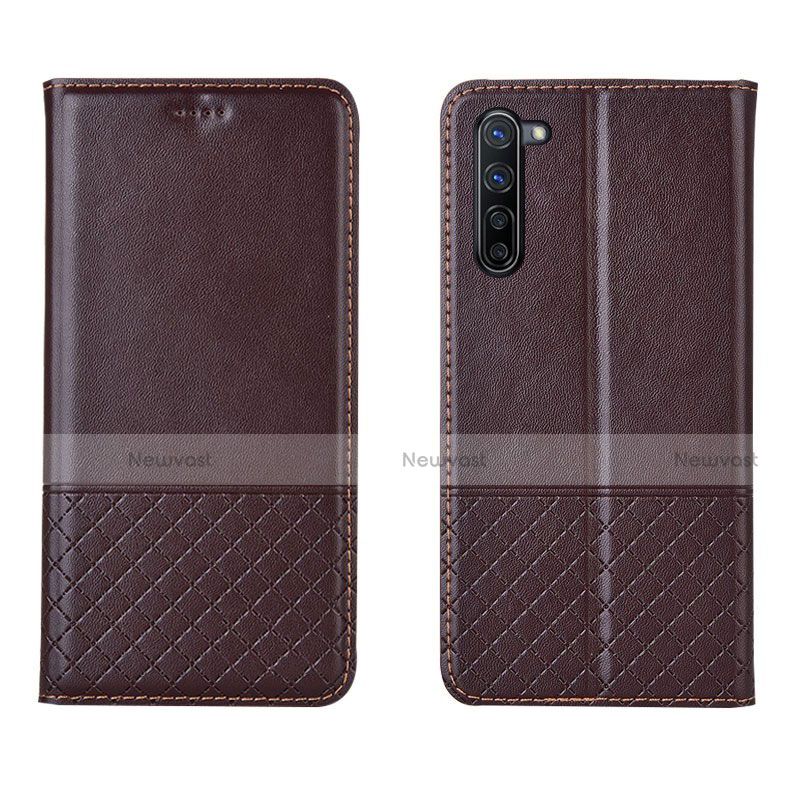 Leather Case Stands Flip Cover L04 Holder for Oppo F15 Brown