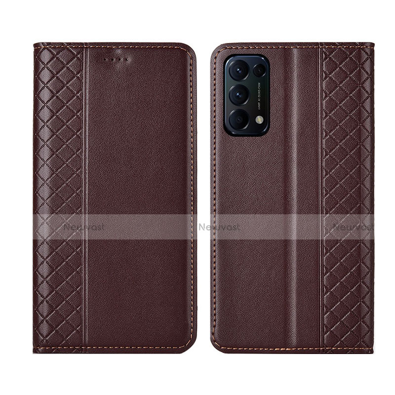 Leather Case Stands Flip Cover L04 Holder for Oppo Find X3 Lite 5G Brown