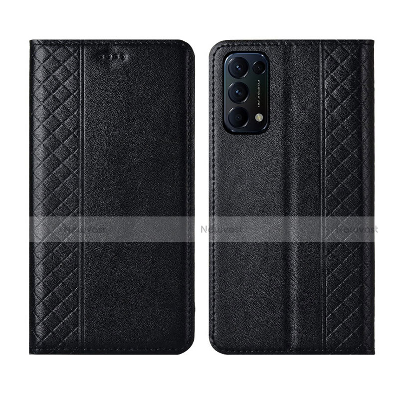 Leather Case Stands Flip Cover L04 Holder for Oppo Reno5 5G Black