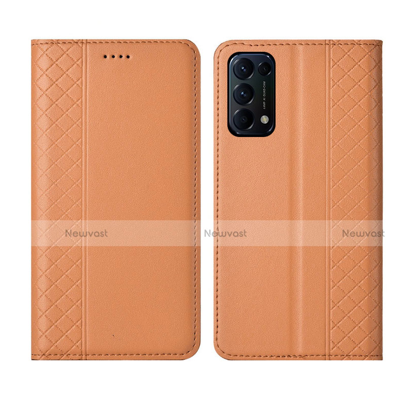 Leather Case Stands Flip Cover L04 Holder for Oppo Reno5 Pro 5G Orange