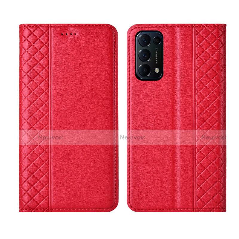 Leather Case Stands Flip Cover L04 Holder for Oppo Reno5 Pro 5G Red