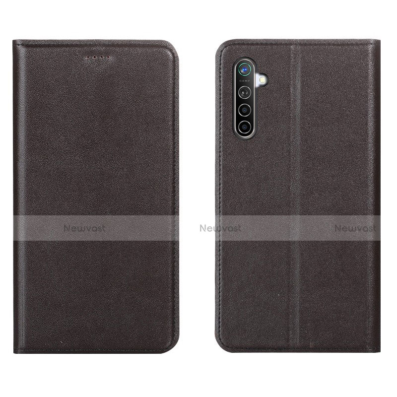 Leather Case Stands Flip Cover L04 Holder for Realme X2 Brown