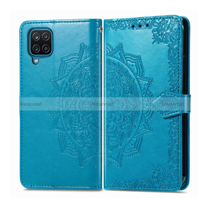 Leather Case Stands Flip Cover L04 Holder for Samsung Galaxy A12 Nacho Sky Blue