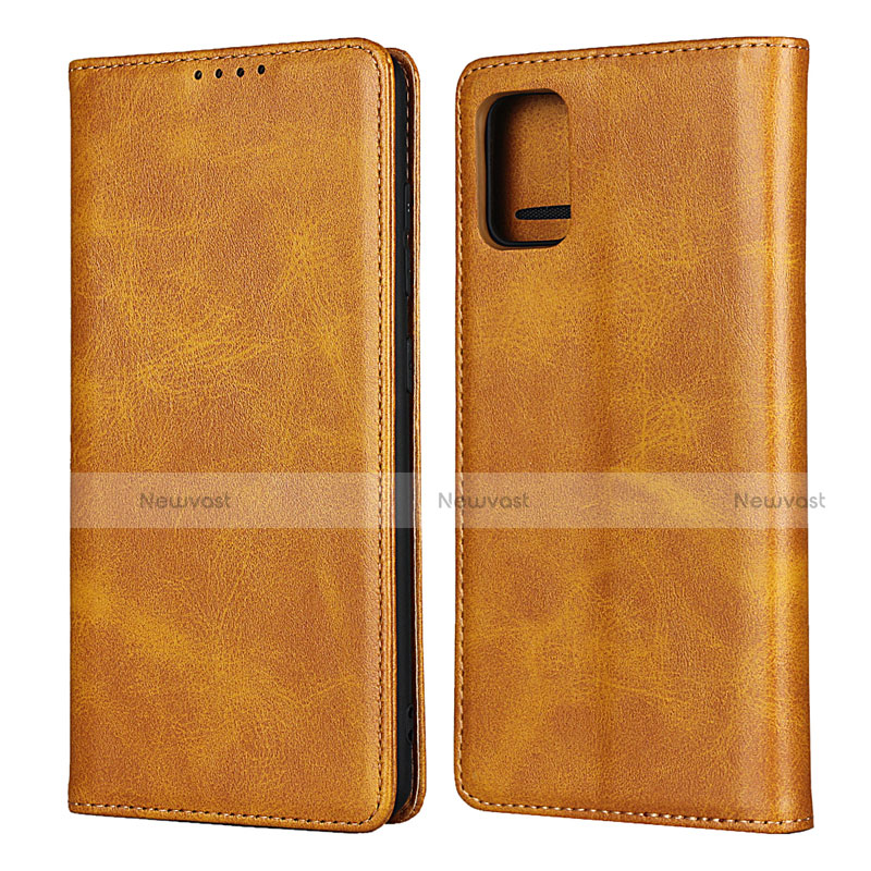 Leather Case Stands Flip Cover L04 Holder for Samsung Galaxy A51 4G Light Brown
