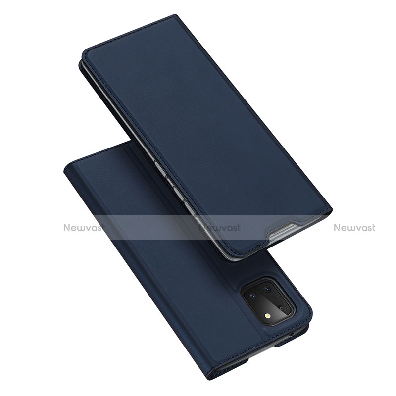 Leather Case Stands Flip Cover L04 Holder for Samsung Galaxy A81 Blue