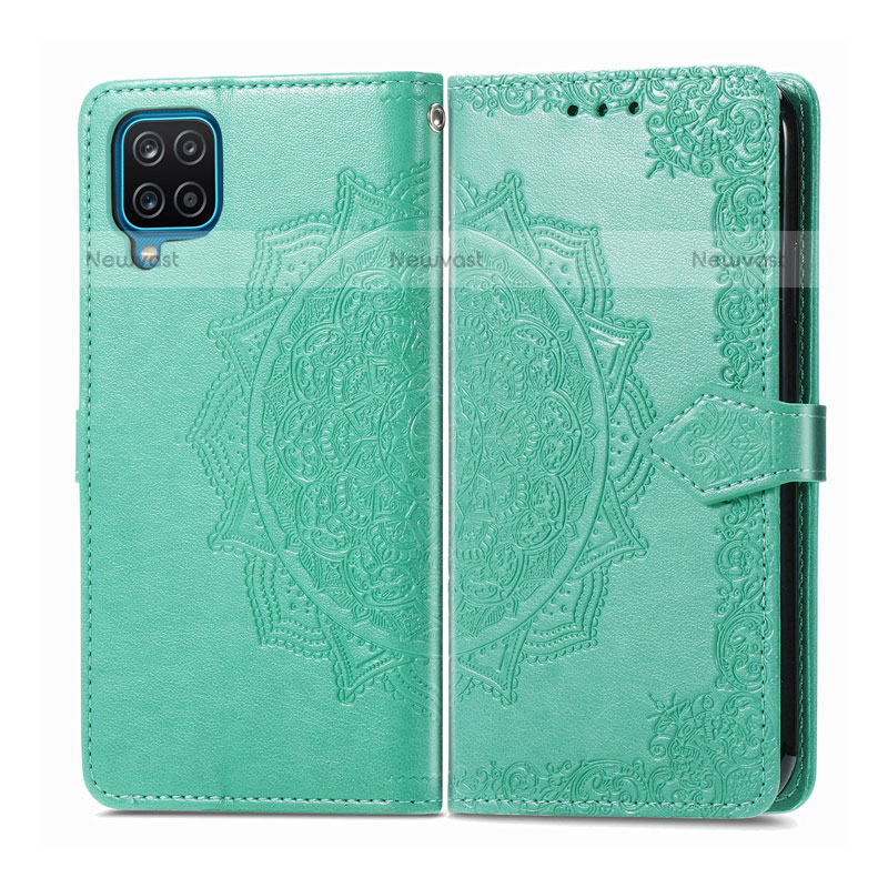Leather Case Stands Flip Cover L04 Holder for Samsung Galaxy F12 Matcha Green
