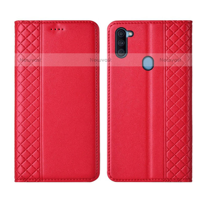 Leather Case Stands Flip Cover L04 Holder for Samsung Galaxy M11 Red